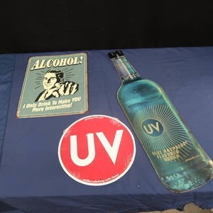 lot 76 image: 1 UV VODKA SIGN, 1 ALCOHOL SIGN, 1 UV VODKA CIRCLE SIGN