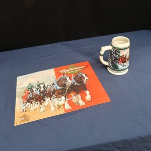 lot 82 image: BUDWEISER SIGN CLYDESDALES WITH BUDWEISER STEIN
