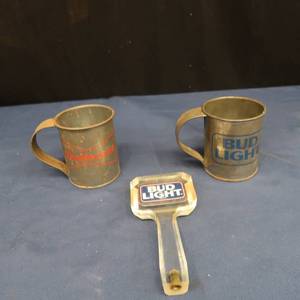 lot 89 image: 2 BUD LIGHT MUGS, 1 BUD LIGHT KEG TAP HANDLE