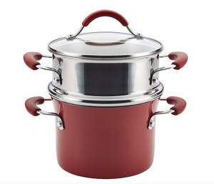 New Rachael Ray Cucina Hard Porcelain Enamel Nonstick Multi-Pot  Steamer Set 3-Quart Cranberry Red