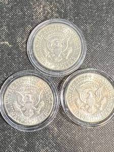 3 US KENNEDY 40% SILVER HALF DOLLARS 1965 1966 1969 IN AIRTITES