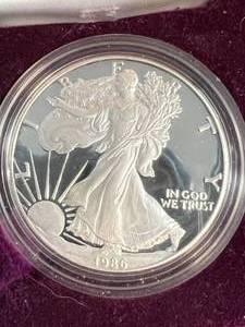 1986 PROOF AMERICAN SILVER EAGLE 1 TROY OZ .999 FINE SILVER