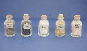 lot 33 image: (5) 4-14 Bottles of Crystals-Smokey Topaz-Garnet-Crystal-Citrine-Rose Quartz...