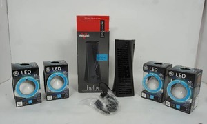 lot 149 image: (4) Boxed GE LED 6510w Light Bulbs, Helix Vornado Personal Tower Circulator...