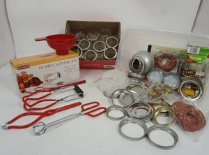 lot 174 image: NIB Home Canning Kit-Fruit Jars-Lids-Tongs Etc.