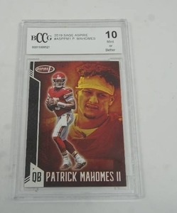 lot 186 image: Graded 10 MINT or BETTER Collectible Sports Trading Card Football QB Patrick Mahomes...