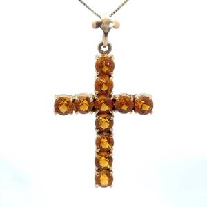Round Cut Golden Amber Cluster Classic Cross Pendant in 14k Yellow Gold Retail $1650 VIDEO