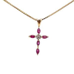 Marquise Ruby &amp Diamond Cross Pendant Necklace in 14k Yellow Gold Retail $1575