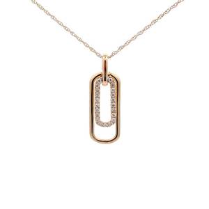 New Diamond Pave Modern Paperclip Pendant &amp Singapore Chain Necklace in Yellow Gold $1730
