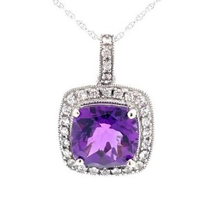 Amethyst &amp White Topaz Pendant &amp Singapore Chain Necklace in 14k White Gold Retail $1,420