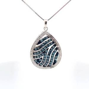 New 0.50 Carat Fancy Blue &amp White Diamond Pave Oceanic Raindrop Pendant &amp Chain Necklace Retail $1825
