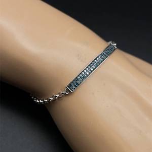 New Double Row Fancy Blue Diamond ID Nameplate & Rolo Chain Bracelet