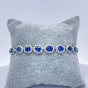 15.66 CARAT Natural Blue Sapphire & Diamond Halo Tennis Bracelet in Platinum Retail Replacement Value $39.540 VIDEO