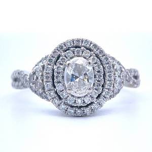 Oval Diamond Solitaire & Double Halo Entwined Vine Twist Pave Engagement Ring in 14k White Gold Retail $4,500