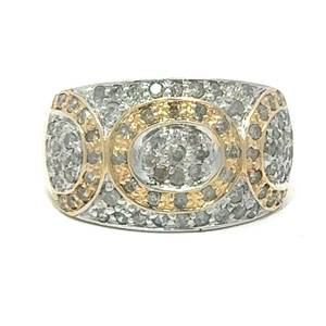 Diamond Oval Cluster Tapered Dome Ring in 14k Two-Tone Yellow & White Gold Retail $2500