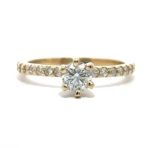 0.50 Carat Diamond 6-Prong Solitaire & Pave Diamond Band Engagement Ring in 14k Yellow Gold Retail $2,500