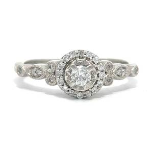 Miracle Diamond Solitaire &amp Diamond Halo Vintage Style Scrolling Milgrain Engagement Ring in 14k White Gold Retail $1,895