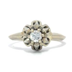 Round Diamond Solitaire 3D Blooming Tulip Estate Ring in 14k White Gold Retail $1850