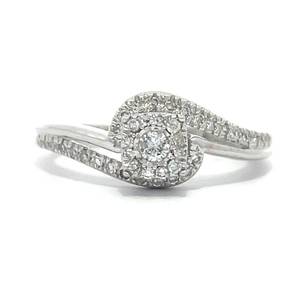 Diamond Miracle Center Cushion Halo &amp Split Shank Micro Pave Curved Bypass Ring in 14k White Gold Retail $1799