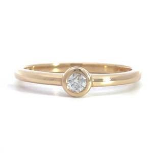 NEW Diamond Bezel Solitaire Petite Ring in 14k Yellow Gold Retail $1,820