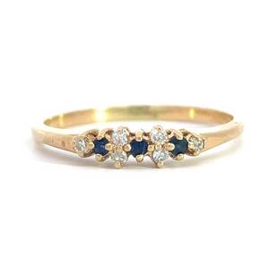 Petite Diamond &amp Blue Sapphire Slim Cluster Ring in 14k Yellow Gold Retail $1650