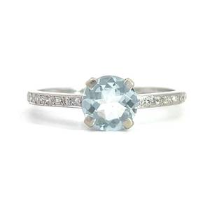 Aquamarine Solitaire &amp Diamond Pave Ring in 14k White Gold Retail $2,050 VIDEO
