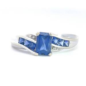 Rectangular &amp Square Blue Sapphire, Diamond Double Channel Bypass Ring in White Gold