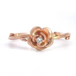 Diamond Solitaire Blooming 3D Rose on a Stem Ring in Rose Gold Retail $1600