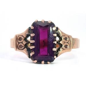 VINTAGE ESTATE Rectangular Purple Garnet Solitaire Multi-Prong Ring in Rose Gold Retail $1750