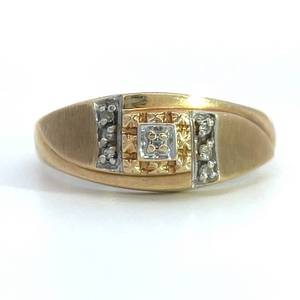Diamond Textured Square Bezel Tapered Ring in Brushed &amp Bright Shine Combination Finish Yellow Gold Retail $1450