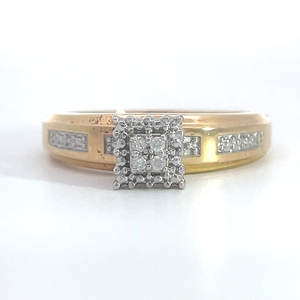 Miracle Diamond Raised Square Top Pave Engagement Ring in Yellow Gold