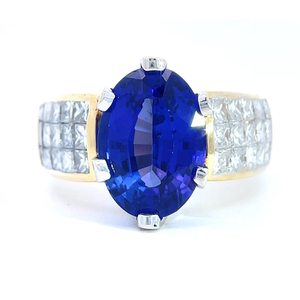 Bold Statement XL Oval Tanzanite Solitaire & 3 Carat Diamond Pave Ring in 18k Two-Tone Yellow & White Gold Retail $11,800 VIDEO