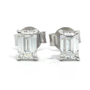 1.00 Carat Emerald Cut Diamond Solitaire Stud Earrings in 14k White Gold Retail $2,392 VIDEO