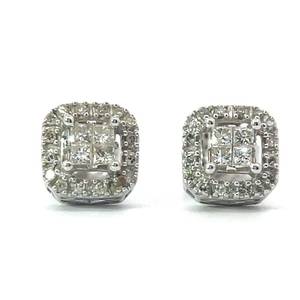 Princess Diamond Cushion Shaped Halo Cluster Stud Earrings in White Gold Retail $1,795