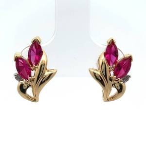 Marquise Ruby & Diamond Corsage Flower Cluster Stud Earrings in 14k Yellow Gold Retail $1,250