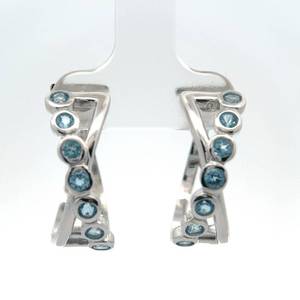 New 0.75 Carat Blue Topaz X Hugs Crossover Contemporary Bezel Hoop Earrings Retail $899