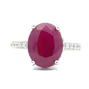 6.05 Carat Oval Ruby Solitaire & VS CLARITY Diamond Pave Hidden Halo Ring in 14k White Gold Retail Replacement Value $9,520.00 VIDEO