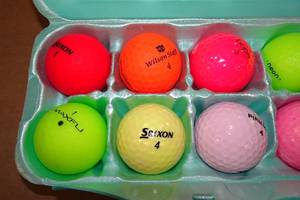 lot 1T image: 12 Assorted Golf Balls - Colored Finish - Nike, Noodle, TaylorMade