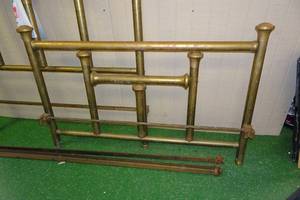 lot 2 image: Antique Heavy Duty Full Brass Bed Headboard and Footboard with Rails