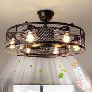 lot 3 image: Depuley 26 Farmhouse Ceiling Fan with 6 Lights Industrial IndoorOutdoor