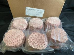 lot 14 image: 36 Count 13 lbs Patties Totaling 12 lbs - 75% Lean Beef Patties Half Case Pack date 09132023