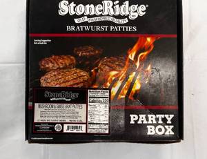 lot 49 image: 1 Party Pack 20ct Mushroom & Swiss  Bratwurst Patties