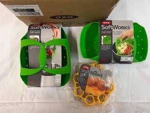 lot 278 image: 7 Piece OXO Softworks Silicone Steamers, Egg Racks