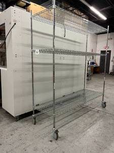 lot 1 image: Metro Adjustable 3 Tier Super Erecta Chrome-Plated Wire Cart Mobile Shelving Storage Rack Truck With 4 Locking Brakes - NSF Approved - Great Working Condition&nbsp81 H x 72 W x 24 D