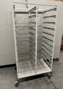 lot 3 image: MSRP $3800 Belintra Sterilization Transport Trolley Rack Storage System With Antimicrobia lBACT-O-STOP Coating - Like New Condition - Minor Dust On Bottom - 1st Pic Is a Stock Photo (Containers Etc Not Included) - 6 Wire Shelves Included