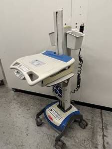 lot 13 image: Rubbermaid Medical Healthcare Computer Workstation Sit Standing Desk COW - Plugged In and Did Not Power Up - Would Make A Great Inventory Cart