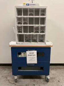 lot 14 image: WOW MSRP $12,000 Covidien STPLCART02 2-Drawer 20-Compartment Surgical Storage Organizer Stapling Smart Cart - 1st Pic Stock Photo - Excellent Condition Missing A Couple Upper Bins Only 5 Years Old