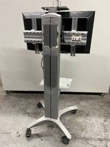 lot 45 image: Fantasic & Heavy Duter Computer Workstation Conference Room Mobile Stand with SyntaxBrillian 232-S13 OLEVIA LCD HDTV Display Monitor - Great Working Condition