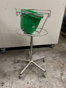 lot 49 image: Tall Height Adjustable Mobile Kick Bucket Stand - Like New Condition