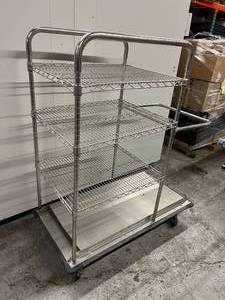 lot 59 image: Censitrac Stainless Steel 4-Shelf SL Case Cart with Wire Shelving and Handle Bar - In Great Condition